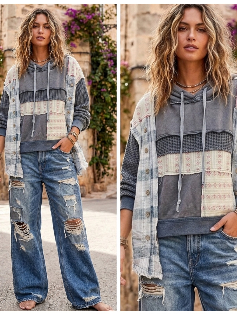Oli & Hali Patchwork Distressed Flann Hoodie